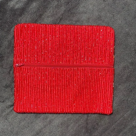 Moyna Red Hand-Beaded Clutch | Bold Textured Statement Bag - Picture 2 of 7